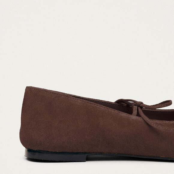Women Chocolate Suede Faux Leather Square Toe Ballerina Ballet Slip On Flats - Picture 5 of 5
